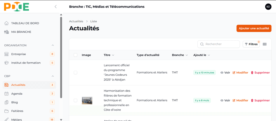 Supprimer actualité