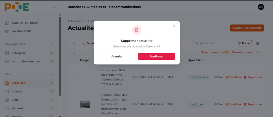 Confirmer suppression actualité