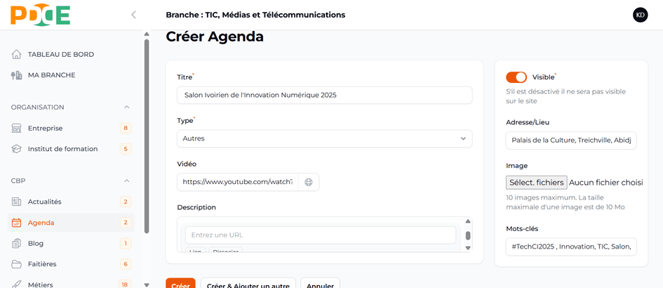 Formulaire ajouter agenda