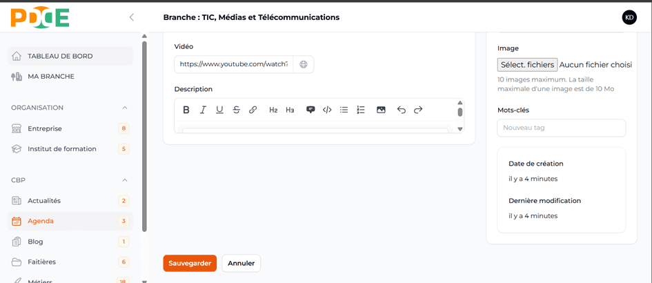Sauvegarder modifications agenda