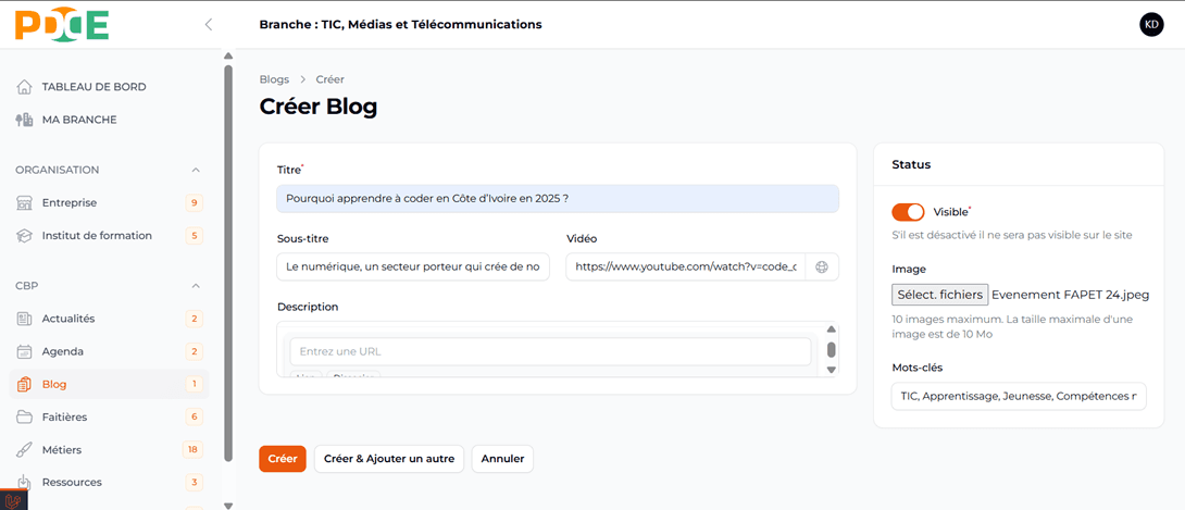 Succès création blog