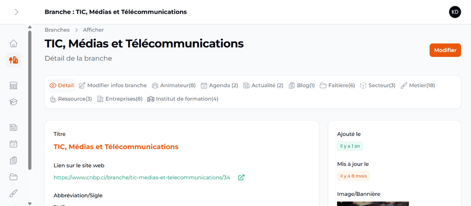 Informations de la branche