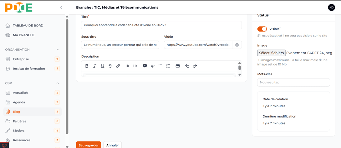 Sauvegarder article blog