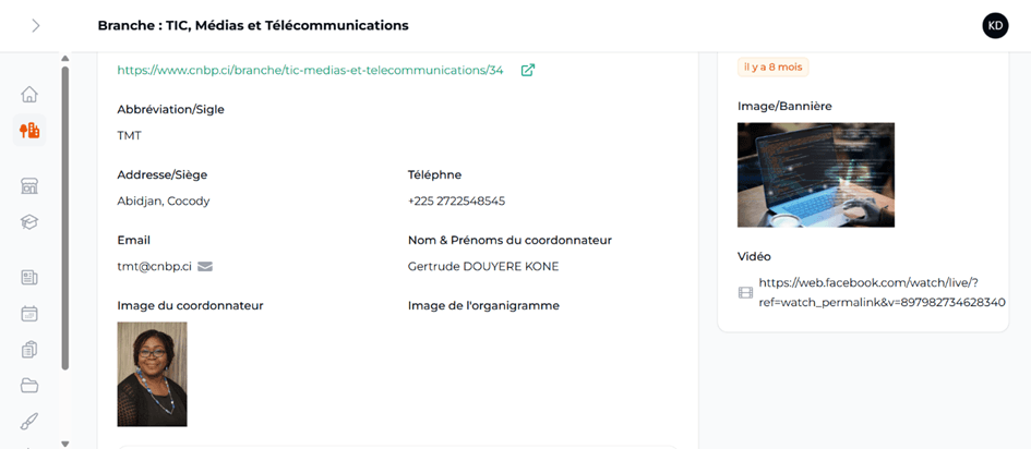 Informations de la branche