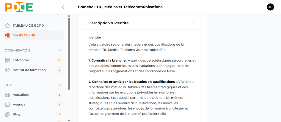 Informations de la branche