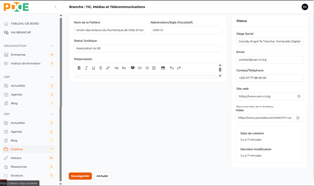 Sauvegarder modifications faitière