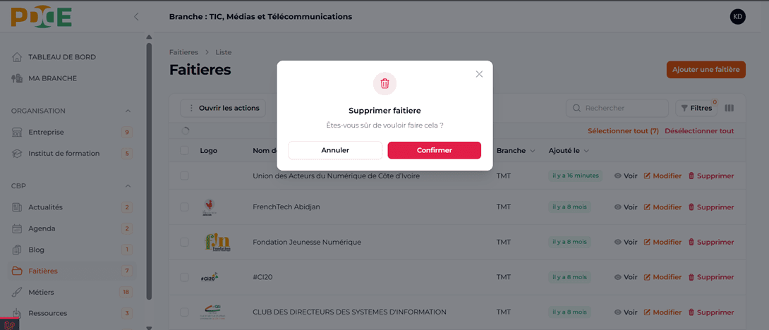Confirmation de suppression