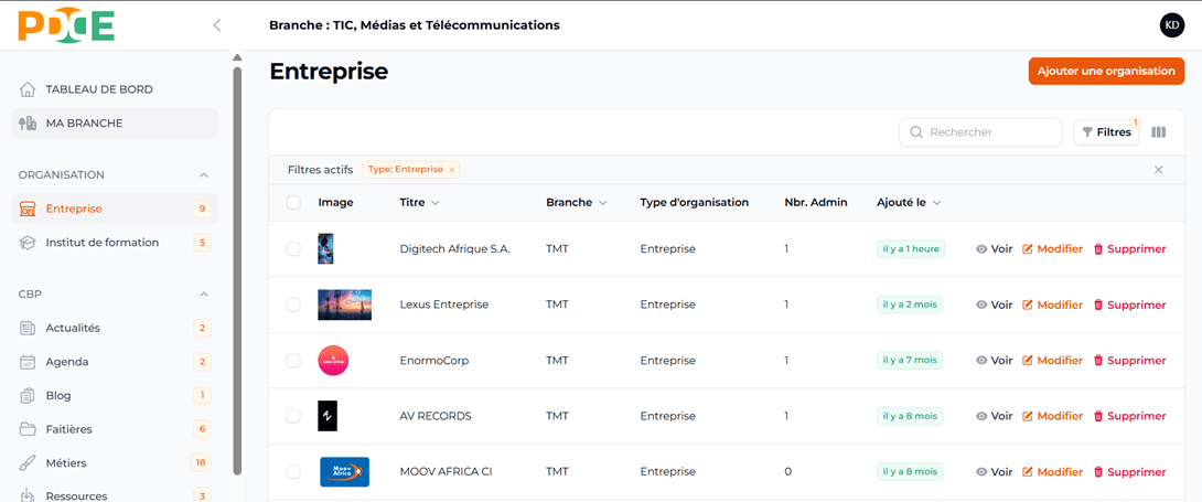 Supprimer entreprise