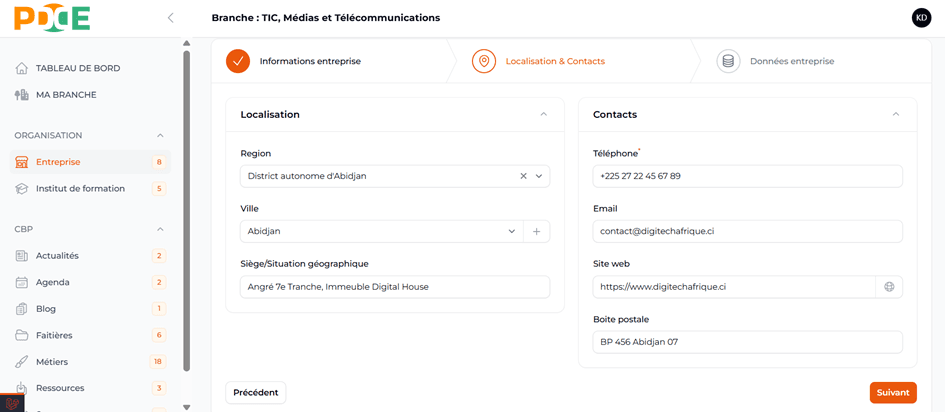 Localisation Entreprise
