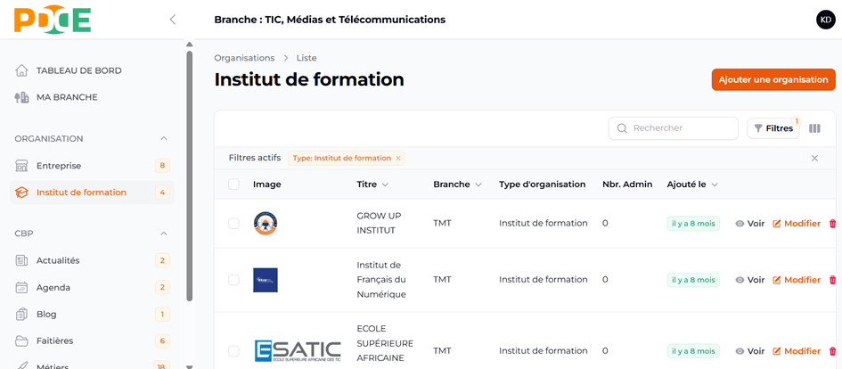 Ajouter une organisation
