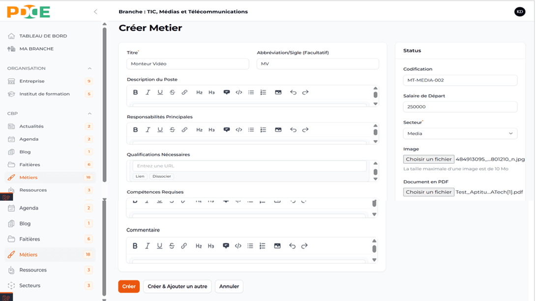 Succès création métier