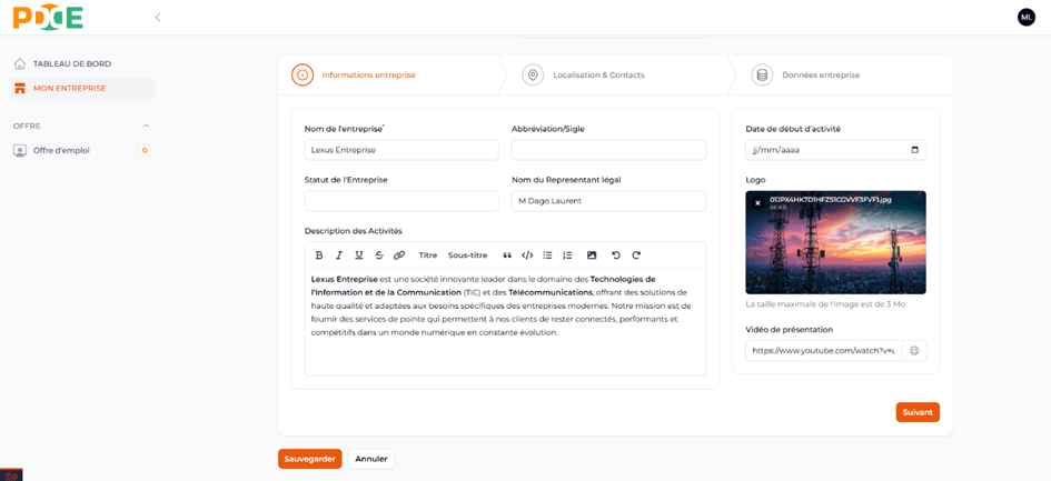 Modification des Informations