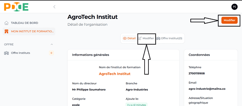 Modification des Informations