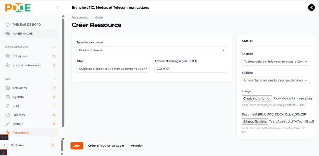 Succès création ressource