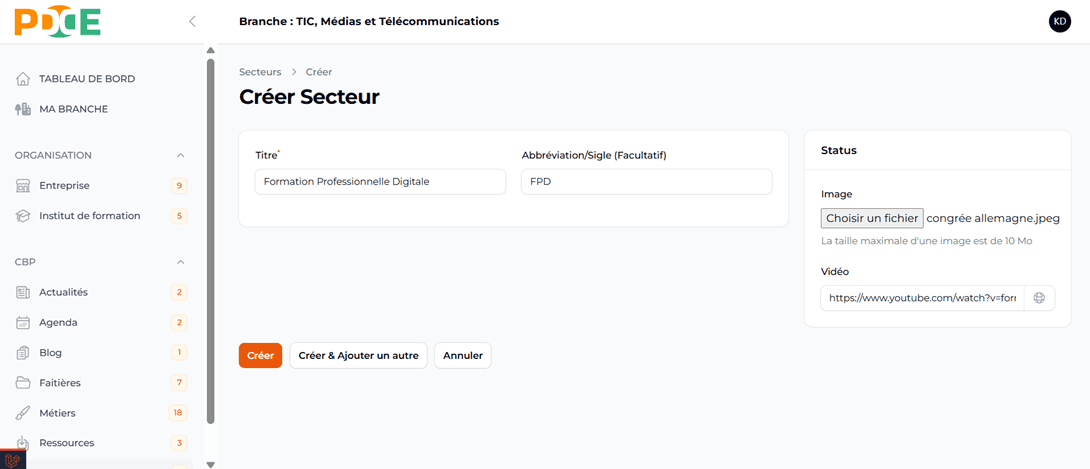 Succès création secteur