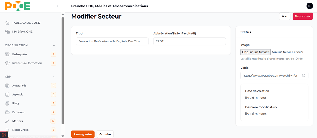 Sauvegarder modifications secteur