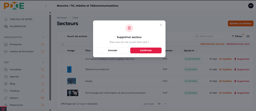 Message de suppression réussie