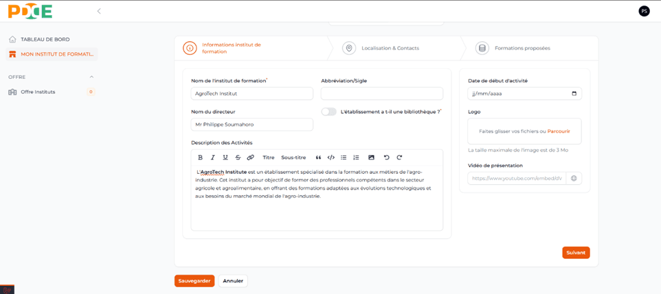 Modification des Informations