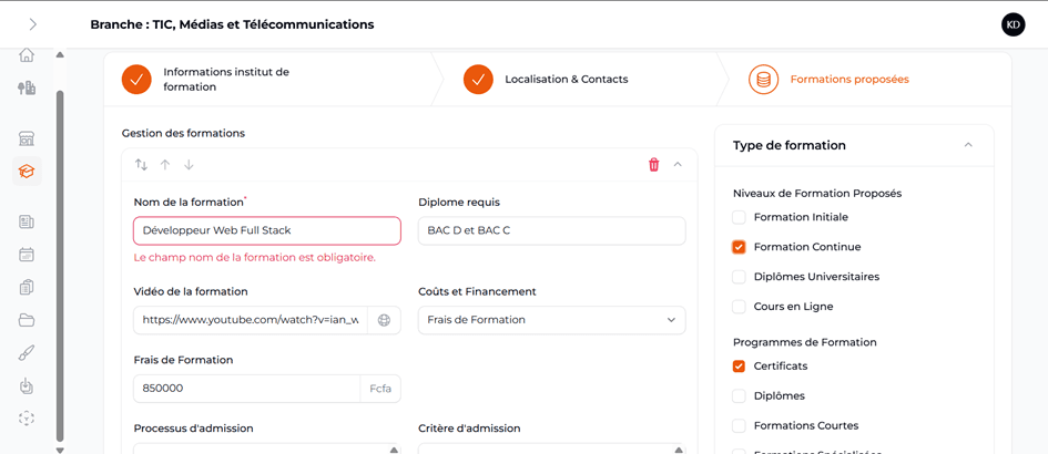 Formations proposées