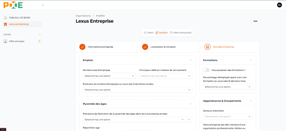 Données de l’Entreprise