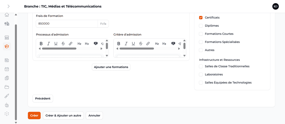 Créer l’institut de formation