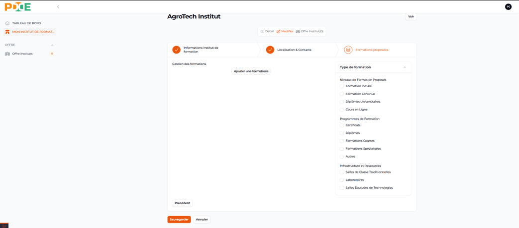 Gestion des formations